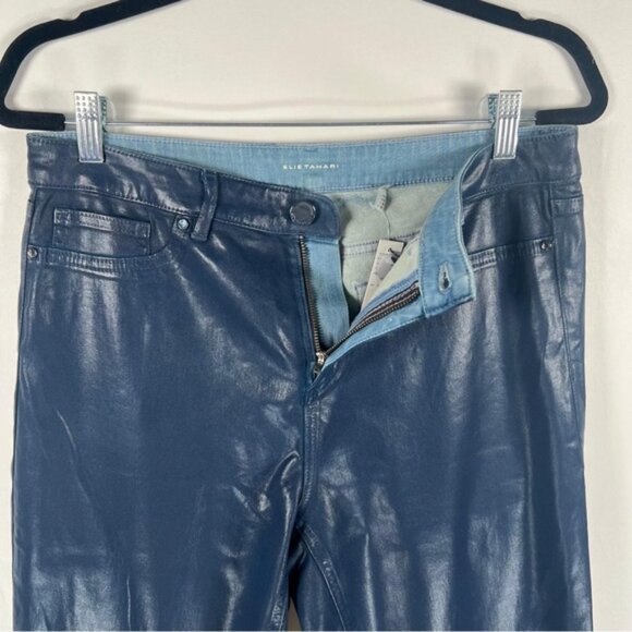 NWT ELIE TAHARI Faux Leather‎ AZELLA JEAN LOW RISE SKINNY LEG BLUE LT Sz 30 - Picture 9 of 10